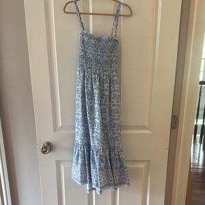 Blue and White Smocked Maxi Dress